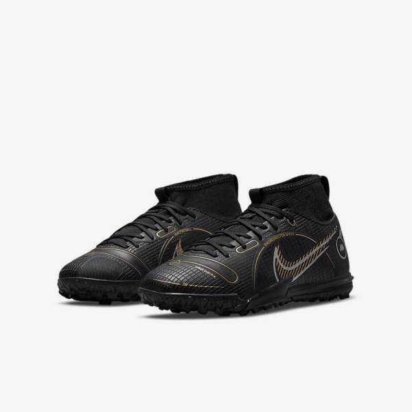 Botas de fútbol Nike Jr. Mercurial Superfly 8 Academy TF Older Turf Niños Negras Metal Plateadas Gris Metal Doradas | NK179JTX