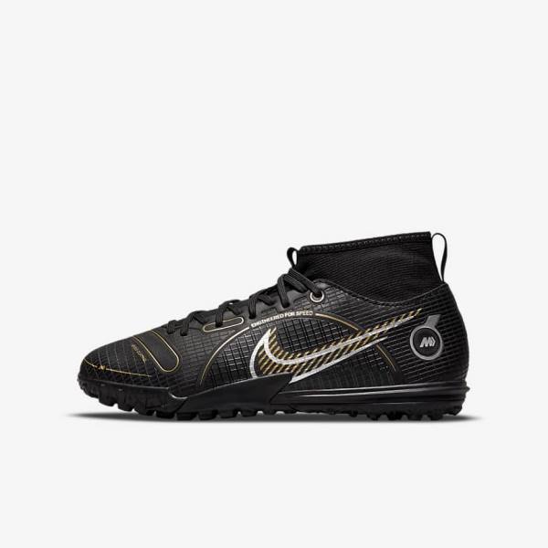 Botas de fútbol Nike Jr. Mercurial Superfly 8 Academy TF Older Turf Niños Negras Metal Plateadas Gris Metal Doradas | NK179JTX