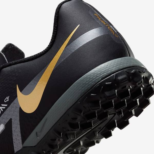 Botas de fútbol Nike Jr. Phantom GT2 Academy TF Older Turf Niños Negras Metal Doradas Gris Oscuro Metal Gris Oscuro | NK809CJH