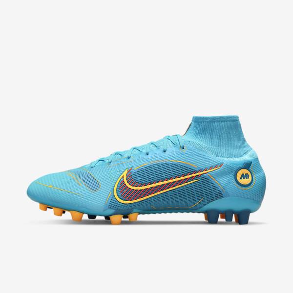 Botas de fútbol Nike Mercurial Superfly 8 Elite AG Artificial-Grasss Mujer Azules Naranjas | NK301XPT