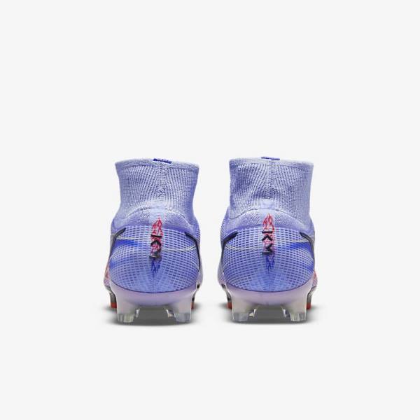 Botas de fútbol Nike Mercurial Superfly 8 Elite KM FG Firm-Ground Mujer Indigo Rojas Claro Metal Plateadas | NK403ZYT