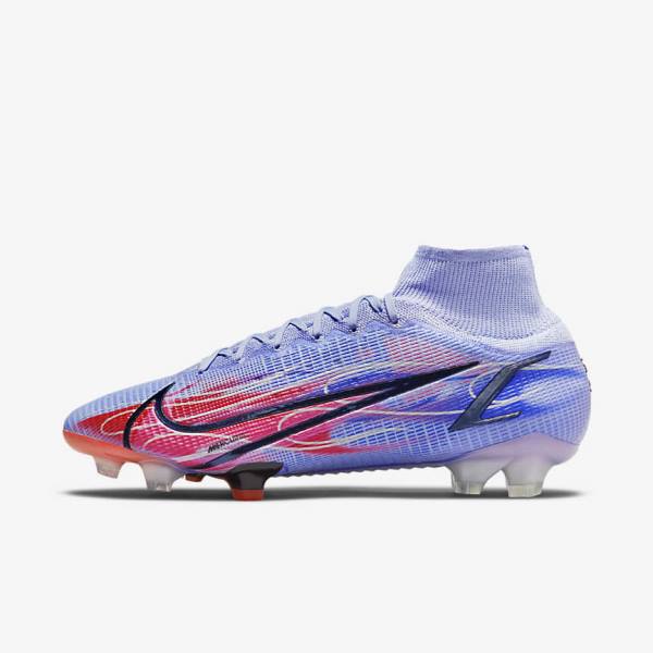 Botas de fútbol Nike Mercurial Superfly 8 Elite KM FG Firm-Ground Mujer Indigo Rojas Claro Metal Plateadas | NK403ZYT