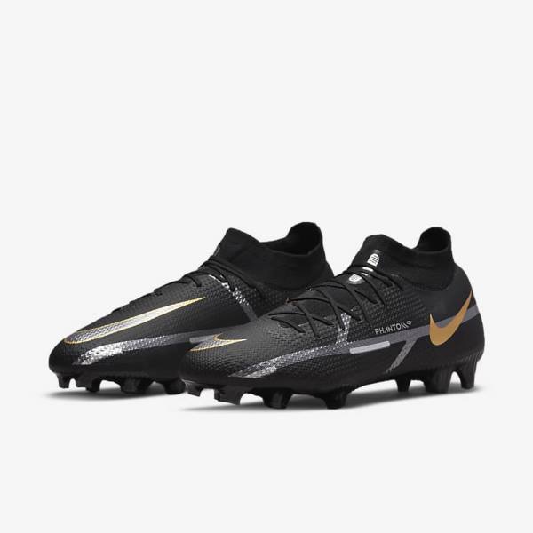 Botas de fútbol Nike Phantom GT2 Pro Dynamic Fit FG Firm-Ground Mujer Negras Metal Doradas Metal Plateadas Metal Gris Oscuro | NK031VOS