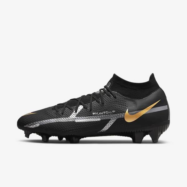 Botas de fútbol Nike Phantom GT2 Pro Dynamic Fit FG Firm-Ground Mujer Negras Metal Doradas Metal Plateadas Metal Gris Oscuro | NK031VOS