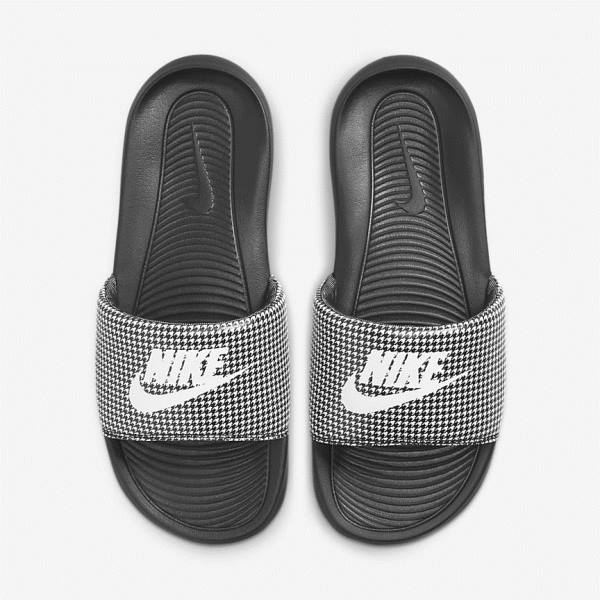 Chanclas Nike Victori One Print Mujer Negras Blancas | NK025IET