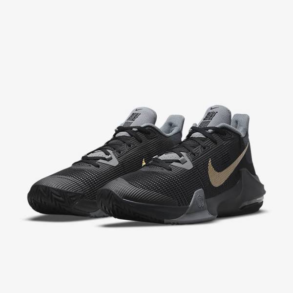 Zapatillas Baloncesto Nike Air Max Impact 3 Mujer Negras Gris Gris Oscuro Metal Doradas | NK973MCB