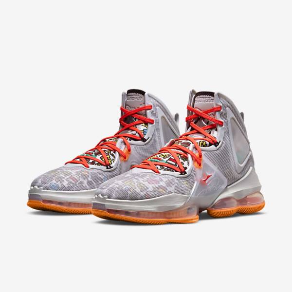 Zapatillas Baloncesto Nike LeBron 19 Hombre Gris Naranjas Rojas Claro Verde | NK073YLM