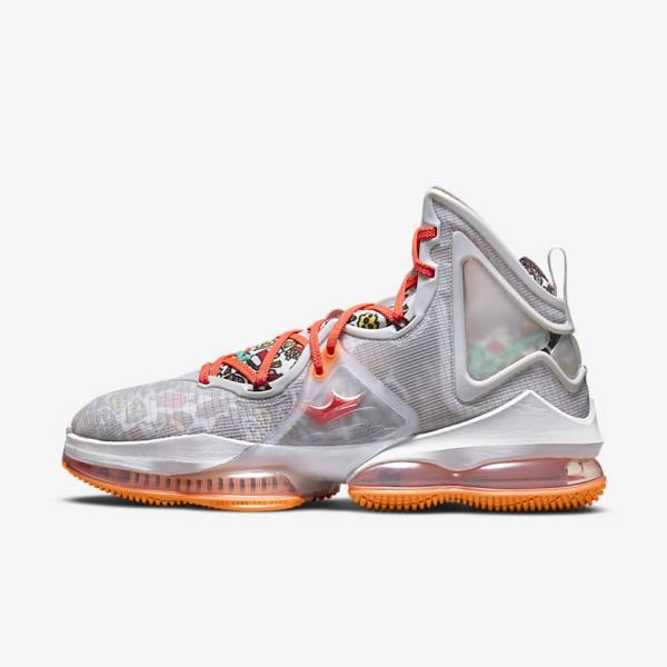 Zapatillas Baloncesto Nike LeBron 19 Hombre Gris Naranjas Rojas Claro Verde | NK073YLM