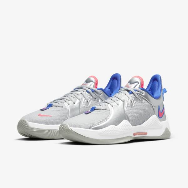 Zapatillas Baloncesto Nike PG 5 Hombre Metal Plateadas Azul Real Rojas | NK836IQB