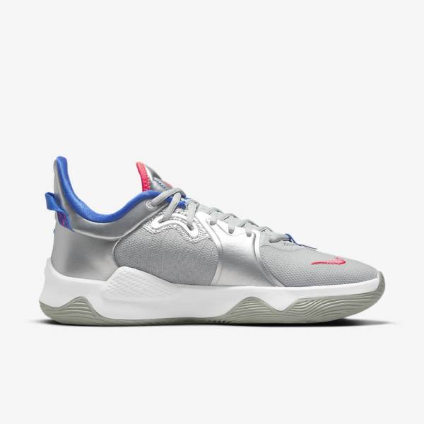 Zapatillas Baloncesto Nike PG 5 Mujer Metal Plateadas Azul Real Rojas | NK416JDO