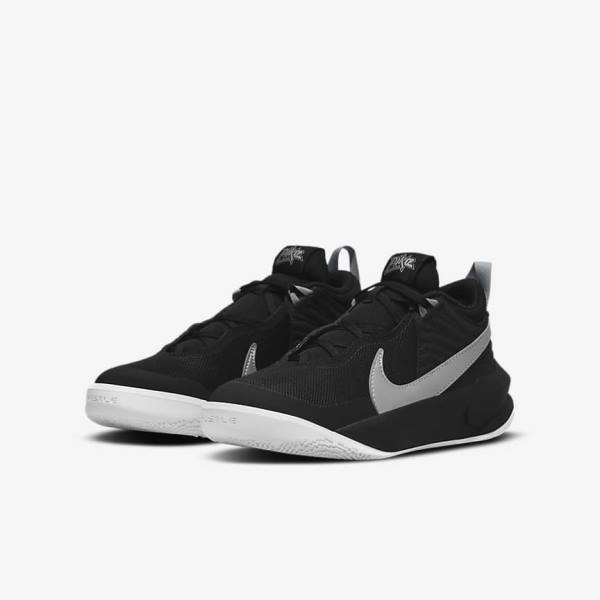 Zapatillas Baloncesto Nike Team Hustle D 10 Older Niños Negras Blancas Metal Plateadas | NK561TQJ