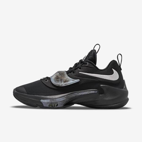 Zapatillas Baloncesto Nike Zoom Freak 3 Mujer Negras Gris Rosas Metal Plateadas | NK160ZMF