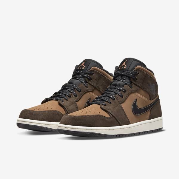 Zapatillas Jordan Nike Air Jordan 1 Mid SE Hombre Chocolate Oscuro Marrones Negras Rojas | NK023QZS