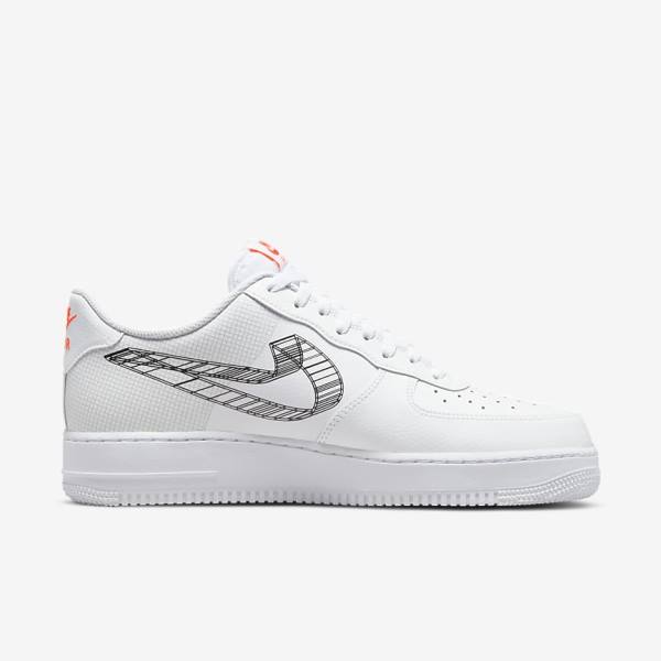 Zapatillas Nike Air Force 1 07 Hombre Blancas Naranjas Plateadas Negras | NK493IMW