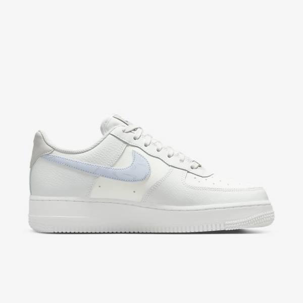 Zapatillas Nike Air Force 1 07 Mujer Blancas Metal Plateadas Azules Claro | NK369JIU