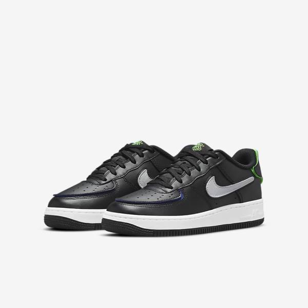 Zapatillas Nike Air Force 1-1 Older Niños Negras Metal Plateadas | NK983EQT