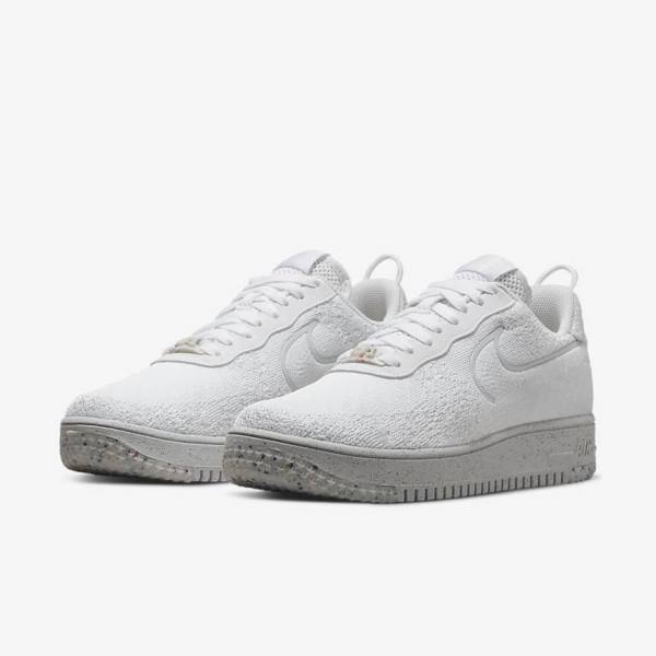 Zapatillas Nike Air Force 1 Crater Flyknit Next Nature Hombre Blancas Plateadas Blancas | NK912UMC