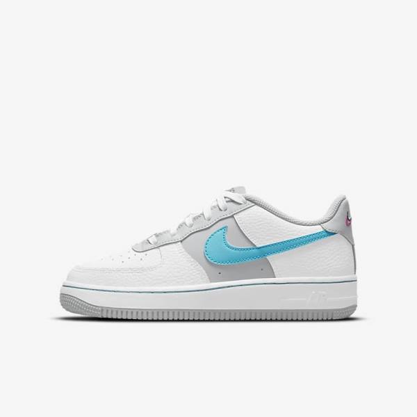 Zapatillas Nike Air Force 1 EMB Older Niños Blancas Gris Turquesa Azules | NK935GDL