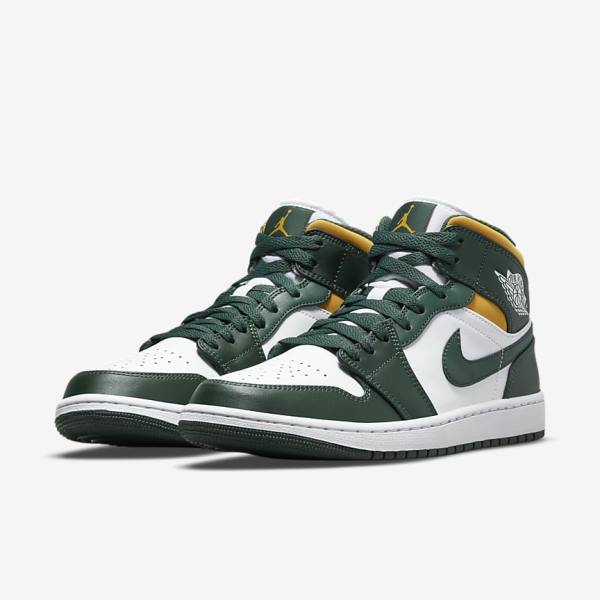 Zapatillas Nike Air Jordan 1 Mid Hombre Verde Blancas | NK921CEG