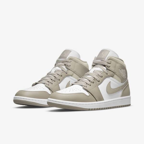 Zapatillas Nike Air Jordan 1 Mid Hombre Gris Blancas Beige Claro | NK928FLI