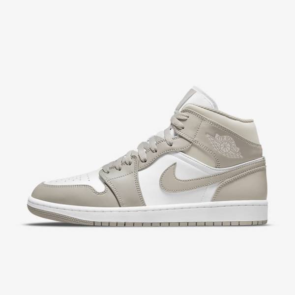 Zapatillas Nike Air Jordan 1 Mid Hombre Gris Blancas Beige Claro | NK928FLI