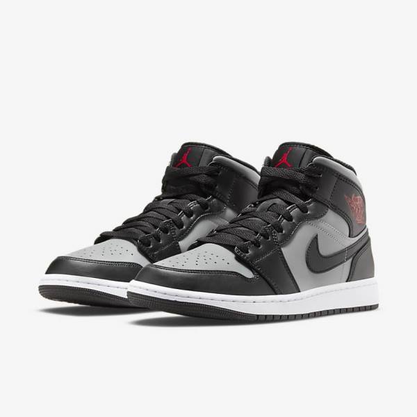 Zapatillas Nike Air Jordan 1 Mid Hombre Negras Gris Blancas Rojas | NK975NFM