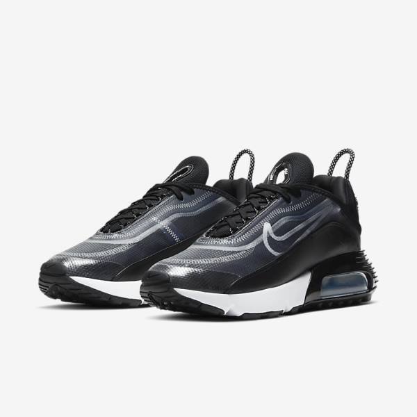 Zapatillas Nike Air Max 2090 Mujer Negras Metal Plateadas Blancas | NK673OKA