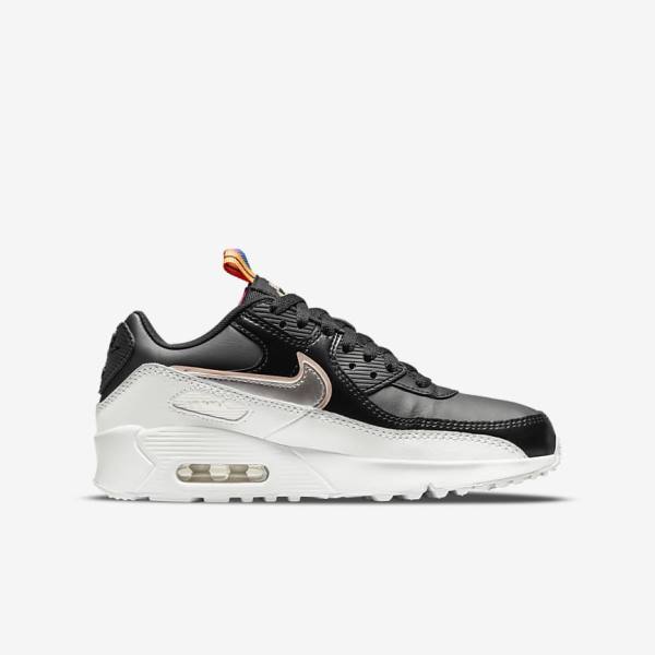 Zapatillas Nike Air Max 90 LTR SE Older Niños Negras Blancas Metal Azules Gris | NK591DCM