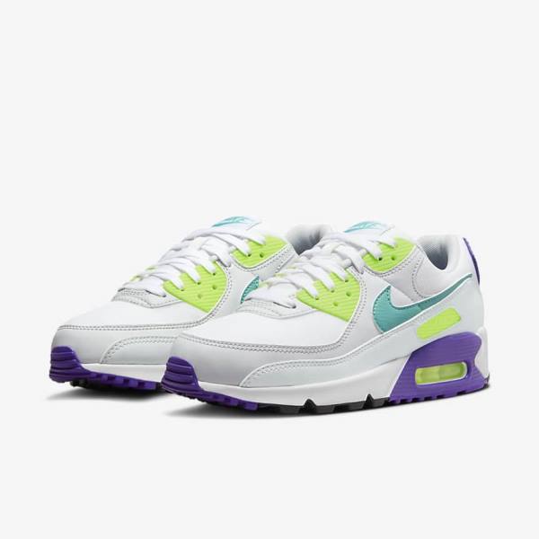 Zapatillas Nike Air Max 90 Mujer Blancas Plateadas Turquesa | NK591CNL