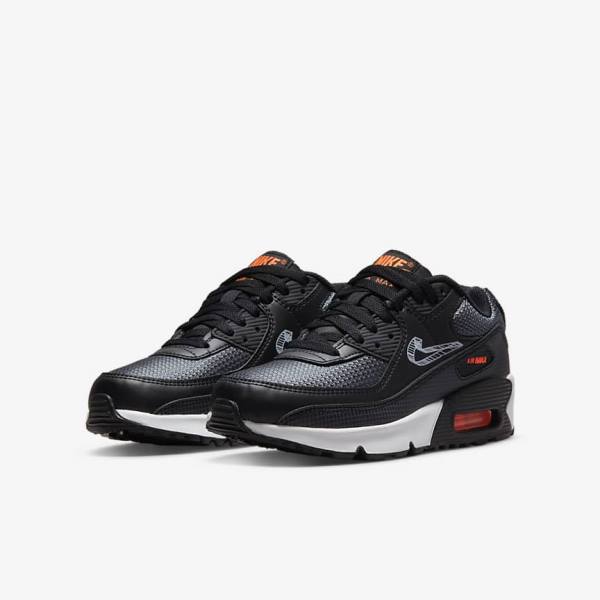 Zapatillas Nike Air Max 90 Older Niños Negras Naranjas Gris Blancas | NK105QJL