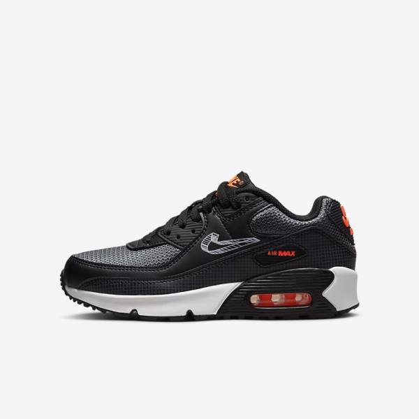 Zapatillas Nike Air Max 90 Older Niños Negras Naranjas Gris Blancas | NK105QJL