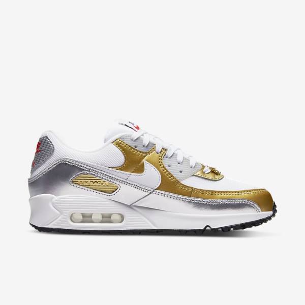 Zapatillas Nike Air Max 90 SE Mujer Blancas Metal Doradas Metal Plateadas Blancas | NK910WUD