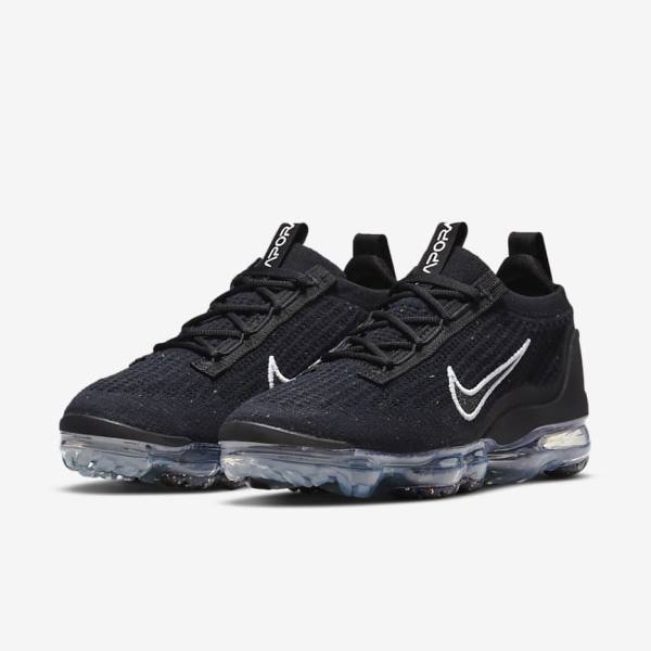 Zapatillas Nike Air VaporMax 2021 FK Mujer Negras Metal Plateadas Blancas | NK604JVA