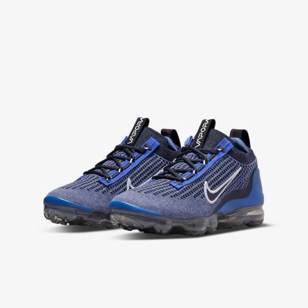 Zapatillas Nike Air VaporMax 2021 FK Older Niños Azul Real Blancas Gris Oscuro Negras | NK735RHG