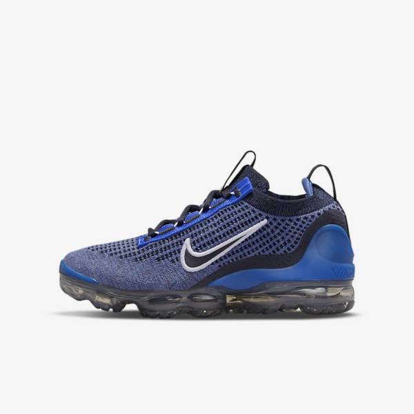 Zapatillas Nike Air VaporMax 2021 FK Older Niños Azul Real Blancas Gris Oscuro Negras | NK735RHG