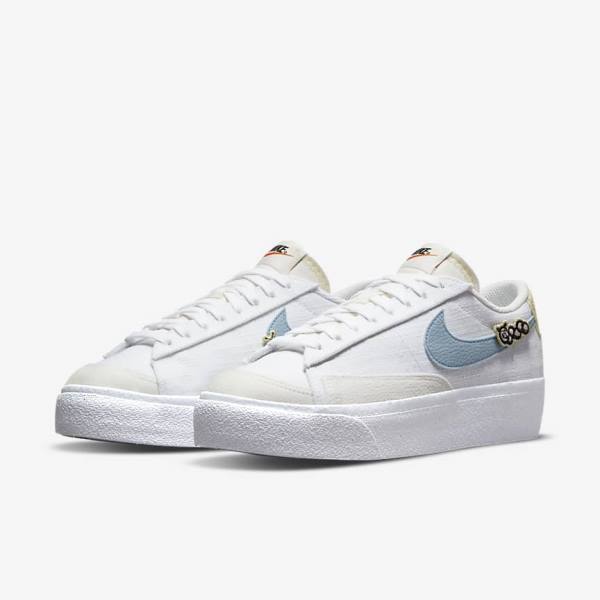 Zapatillas Nike Blazer Low Plataforma Next Nature Mujer Blancas Rosas Blancas Azules | NK142GAM