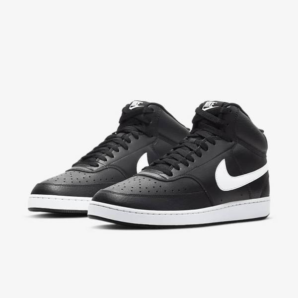 Zapatillas Nike Court Vision Mid Hombre Negras Blancas | NK295VEO