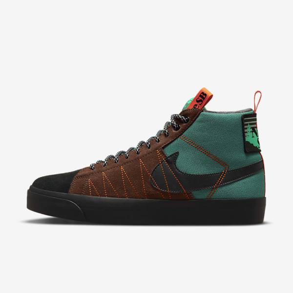 Zapatillas Nike SB Zoom Blazer Mid Premium Mujer Verde Blancas Naranjas Negras | NK150UVE