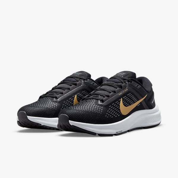 Zapatillas Running Nike Air Zoom Structure 24 Carretera Mujer Negras Gris Oscuro Metal Doradas | NK307VSY