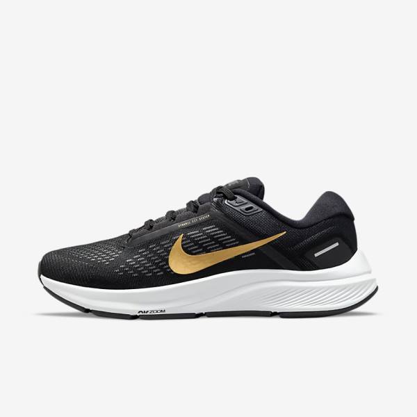 Zapatillas Running Nike Air Zoom Structure 24 Carretera Mujer Negras Gris Oscuro Metal Doradas | NK307VSY