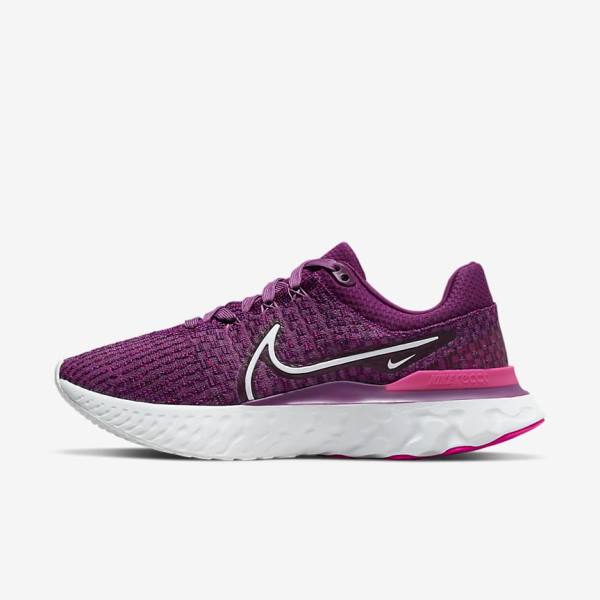 Zapatillas Running Nike React Infinity Run Flyknit 3 Carretera Mujer Burdeos Claro Rosas Blancas | NK298PMR