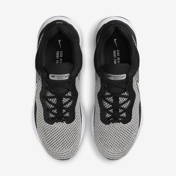 Zapatillas Running Nike React Miler 3 Carretera Hombre Blancas Negras Metal Plateadas | NK653RJG