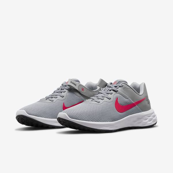 Zapatillas Running Nike Revolution 6 FlyEase Next Nature Easy On-Off Carretera Hombre Gris Claro Gris Oscuro Rojas | NK413ZAO