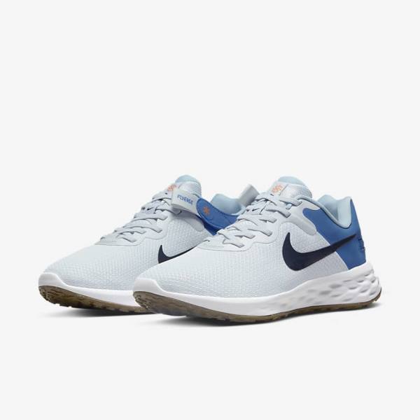 Zapatillas Running Nike Revolution 6 FlyEase Next Nature Easy-On-And-Off Carretera (Extra Anchos) Hombre Plateadas Azules Oscuro Azules | NK628GND