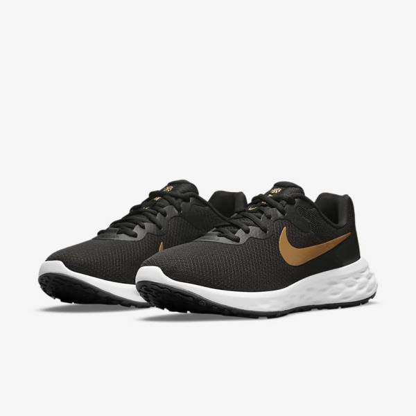 Zapatillas Running Nike Revolution 6 Next Nature Carretera Hombre Negras Blancas Metal Doradas | NK271SJF