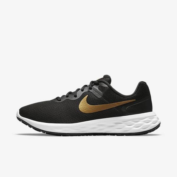 Zapatillas Running Nike Revolution 6 Next Nature Carretera Hombre Negras Blancas Metal Doradas | NK271SJF