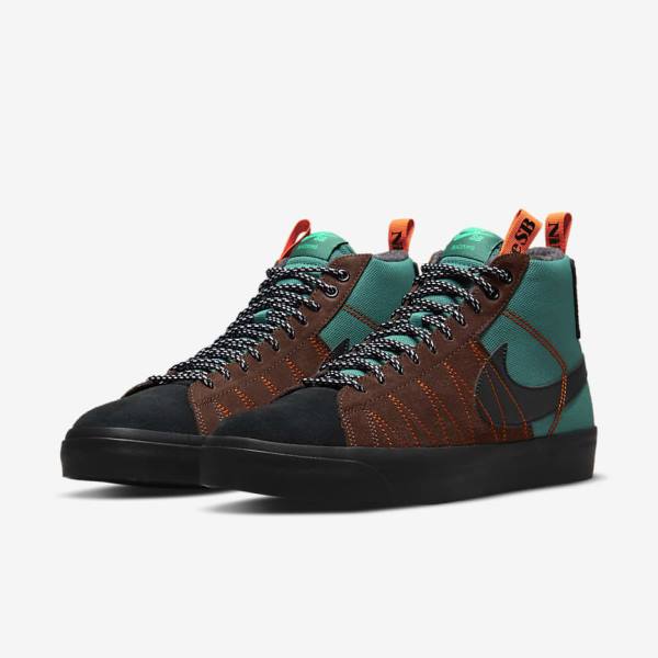 Zapatillas Skate Nike SB Zoom Blazer Mid Premium Hombre Verde Blancas Naranjas Negras | NK813VFD