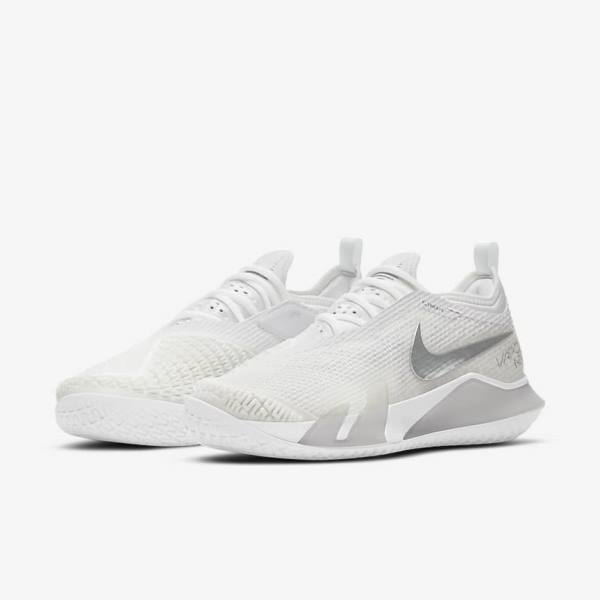 Zapatillas Tenis Nike NikeCourt React Vapor NXT Hard Court Mujer Blancas Gris Metal Plateadas | NK764KNG