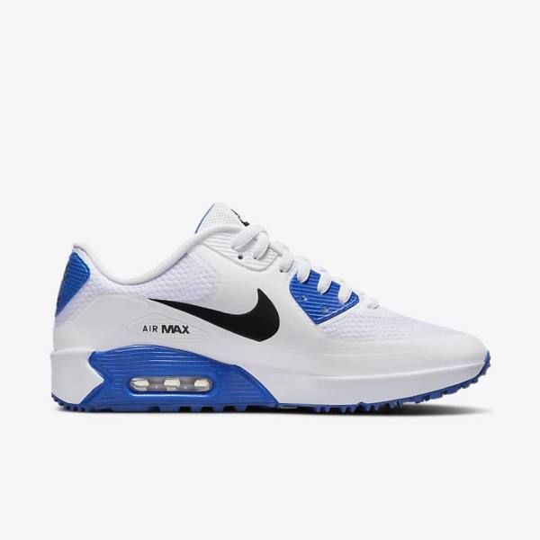 Zapatos De Golf Nike Air Max 90 G Hombre Blancas Azules Plateadas Negras | NK521QGM