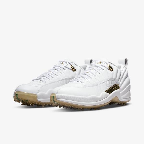 Zapatos De Golf Nike Jordan XII G Hombre Blancas Metal Doradas Blancas | NK706DYK